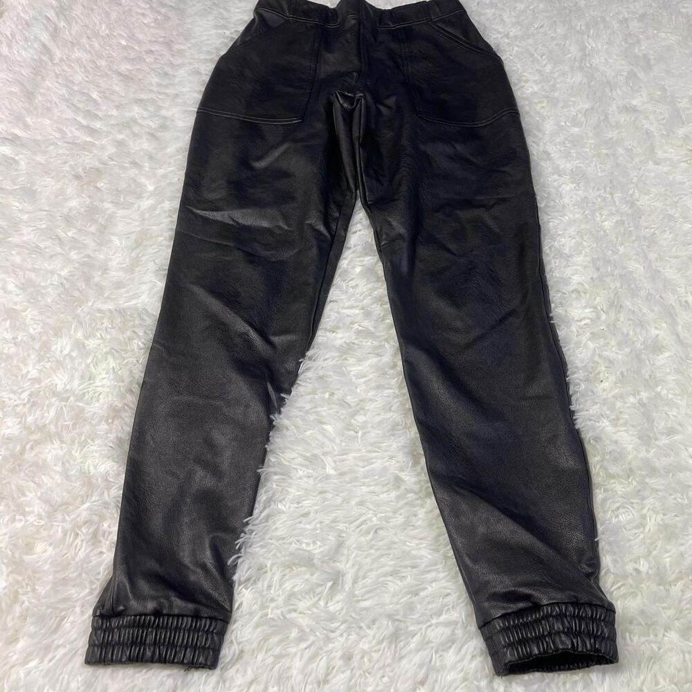 Spanx Womens Faux Leather Joggers Black Tapered Elastic Waist Pants Small